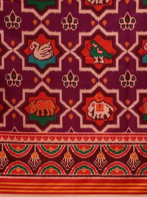 Orange printed silk blend ethnic saree with blouse piece 5