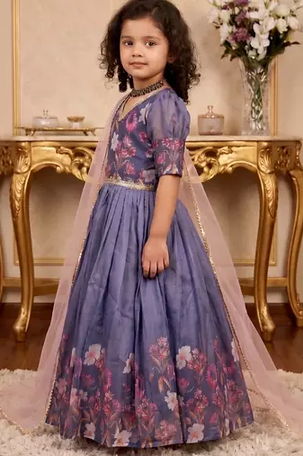 multi taby silk organza gown set with digital print work - designer party wear