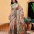 Peach printed cotton blend ethnic saree with blouse piece
