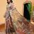 Peach printed cotton blend ethnic saree with blouse piece