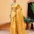 Yellow printed cotton blend ethnic saree with blouse piece