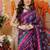 Purple printed cotton blend ethnic saree with blouse piece
