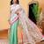 Green printed cotton blend ethnic saree with blouse piece