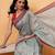 Teal printed cotton blend ethnic saree with blouse piece