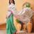 Green printed cotton blend ethnic saree with blouse piece