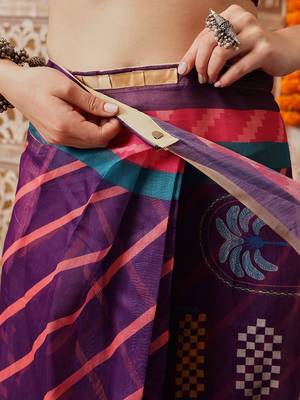 Purple printed cotton blend ethnic saree with blouse piece 5
