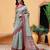 Teal printed cotton blend ethnic saree with blouse piece