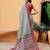 Teal printed cotton blend ethnic saree with blouse piece