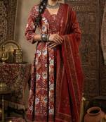 Floral Block Printed suit with crochet kantha hand work comes with Pure Cotton Dupatta and Cotton Palazzo Set of 3