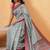 Teal printed cotton blend ethnic saree with blouse piece