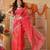 Pink printed cotton blend ethnic saree with blouse piece