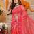 Pink printed cotton blend ethnic saree with blouse piece