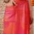 Pink printed cotton blend ethnic saree with blouse piece