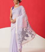 Lavender embroidered cotton blend traditional saree with blouse piece