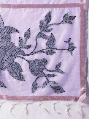 Lavender embroidered cotton blend traditional saree with blouse piece 5
