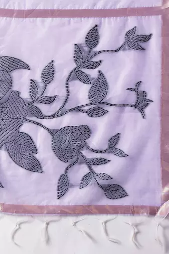 Lavender embroidered cotton blend traditional saree with blouse piece