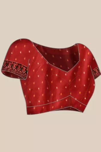 Red woven art silk traditional saree with blouse piece
