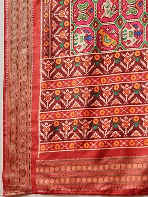Red woven art silk traditional saree with blouse piece 5