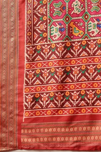 Red woven art silk traditional saree with blouse piece