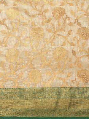 Green woven tissue party wear saree with blouse piece 4