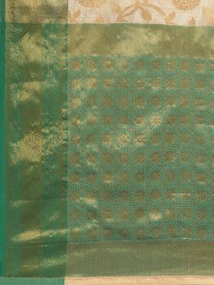 Green woven tissue party wear saree with blouse piece 5