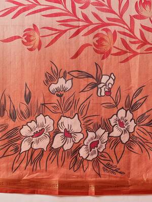 Peach printed art silk ethnic saree with blouse piece 5