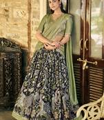 Glamorous Black Kalamkari Print Silk Festive Wear Half Saree Lehenga