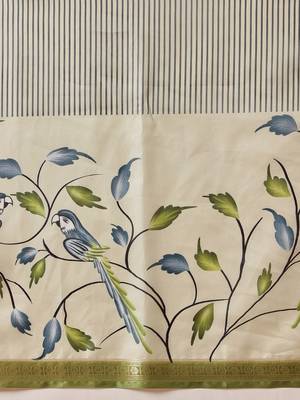 Off white printed art silk ethnic saree with blouse piece 5