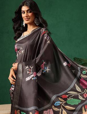 Black woven art silk traditional saree with blouse piece 4