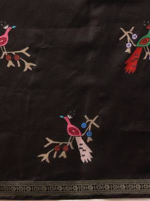 Black woven art silk traditional saree with blouse piece 5
