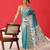 Teal woven silk blend ethnic saree with blouse piece