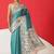 Teal woven silk blend ethnic saree with blouse piece