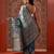 Teal printed art silk ethnic saree with blouse piece