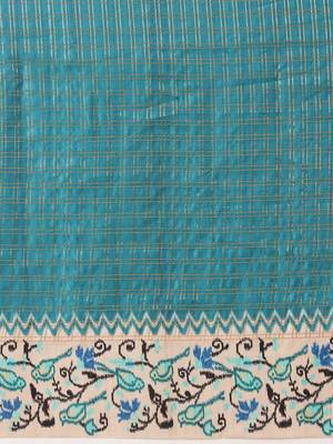 Teal woven silk blend ethnic saree with blouse piece 5