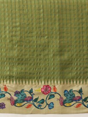 Olive woven silk blend ethnic saree with blouse piece 5