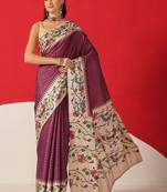 Purple woven silk blend ethnic saree with blouse piece