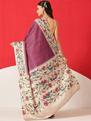 Purple woven silk blend ethnic saree with blouse piece 2