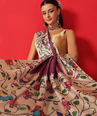 Purple woven silk blend ethnic saree with blouse piece 3