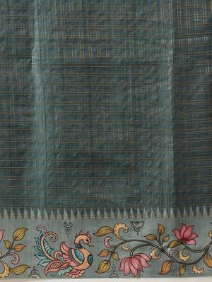 Teal woven silk blend ethnic saree with blouse piece 5