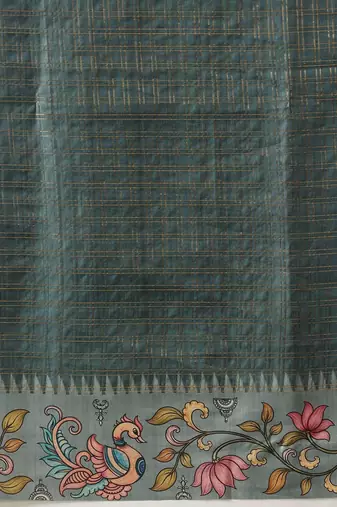 Teal woven silk blend ethnic saree with blouse piece