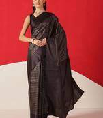 Black woven silk blend ethnic saree with blouse piece