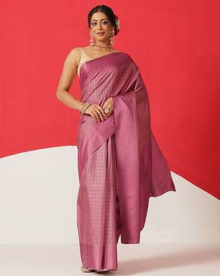Purple woven silk blend ethnic saree with blouse piece 1