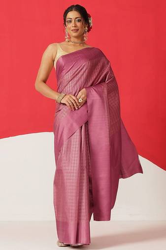 Purple woven silk blend ethnic saree with blouse piece