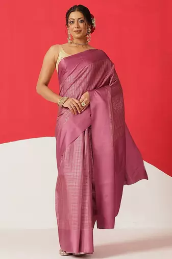 Purple woven silk blend ethnic saree with blouse piece