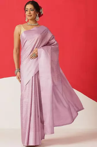 Lavender woven silk blend ethnic saree with blouse piece