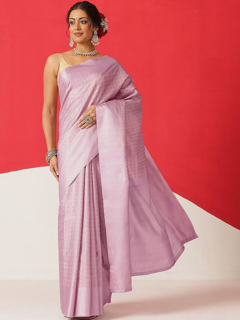 Lavender woven silk blend ethnic saree with blouse piece