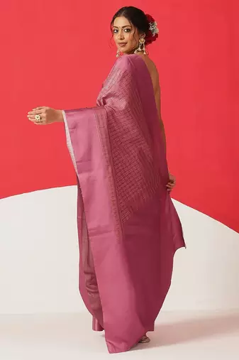 Purple woven silk blend ethnic saree with blouse piece
