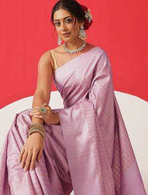 Lavender woven silk blend ethnic saree with blouse piece 2