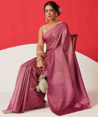 Purple woven silk blend ethnic saree with blouse piece 3