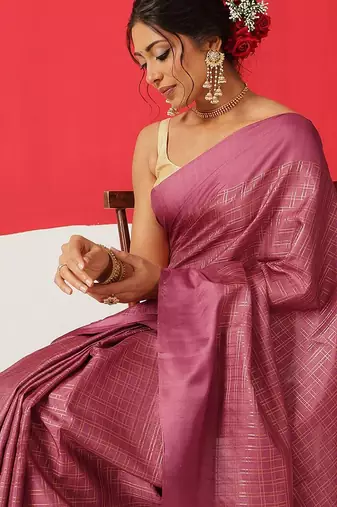 Purple woven silk blend ethnic saree with blouse piece